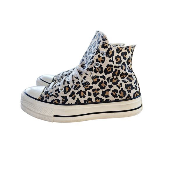 Converse Chuck Taylor All Star Leopard Print Canvas Platform Hi-Top Sneakers - Picture 8 of 11